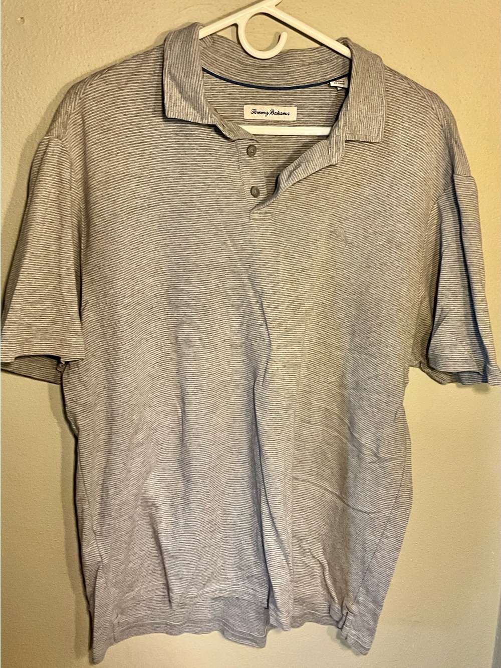 Tommy Bahama Men's Light Gray Striped Polo Shirt L